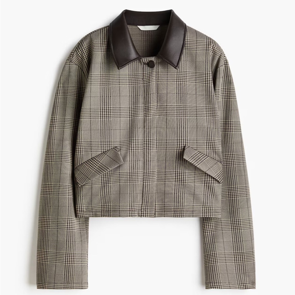 Plaid Women's Jacket with Leather Collar